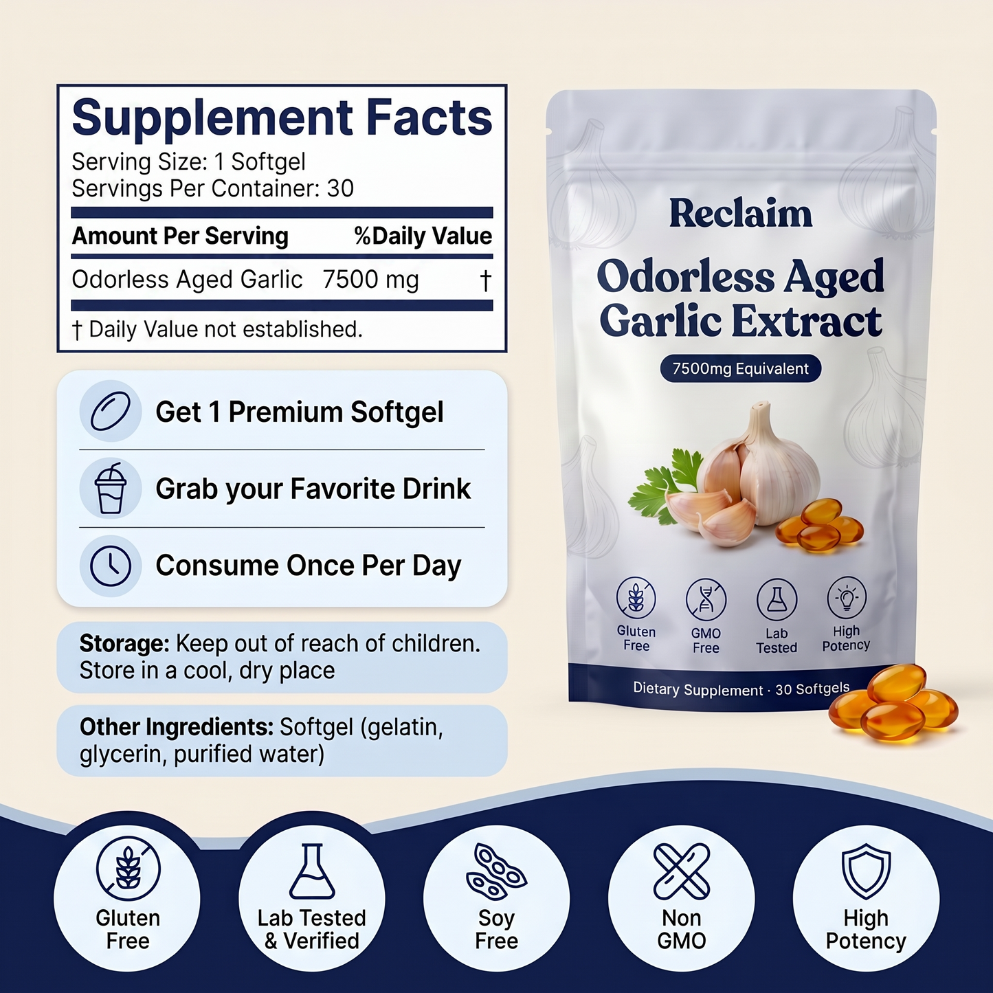 Aged Garlic Extract - 7500mg Odorless Softgels